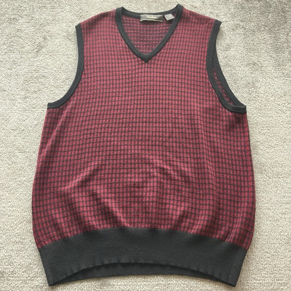 Neiman Marcus Mens Red Merino Wool Sweater Vest Size‎ Large Cashmere - Picture 1 of 8